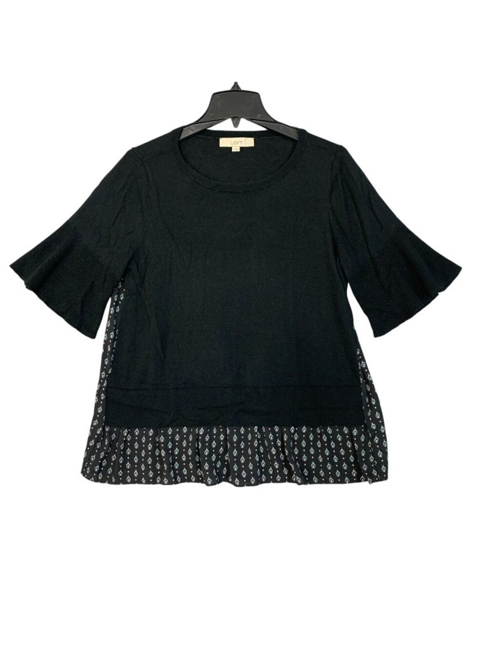 Loft Women's M Black Front Sweater, Chiffon Back & Bell Sleeves